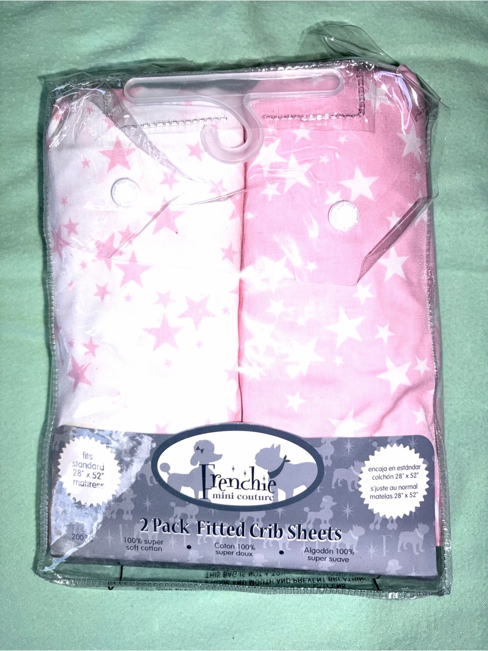 Frenchie Mini Couture Pink Star 2-Pack Fitted Crib Sheets